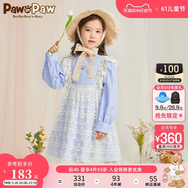 PawinPaw卡通小熊童装春款女童连衣裙吊带蕾丝两件套格子