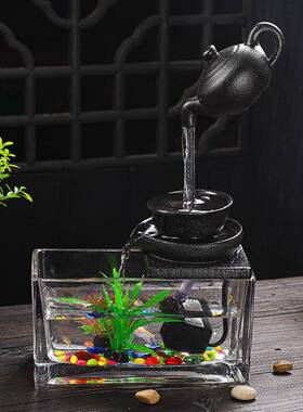 悬壶循环流水摆件配件搭配玻璃小鱼缸喷泉加湿器客厅办公室桌面