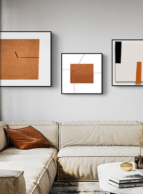 未知现代简约橙色抽象客厅背景墙装饰画空间延伸挂画正方形墙壁画