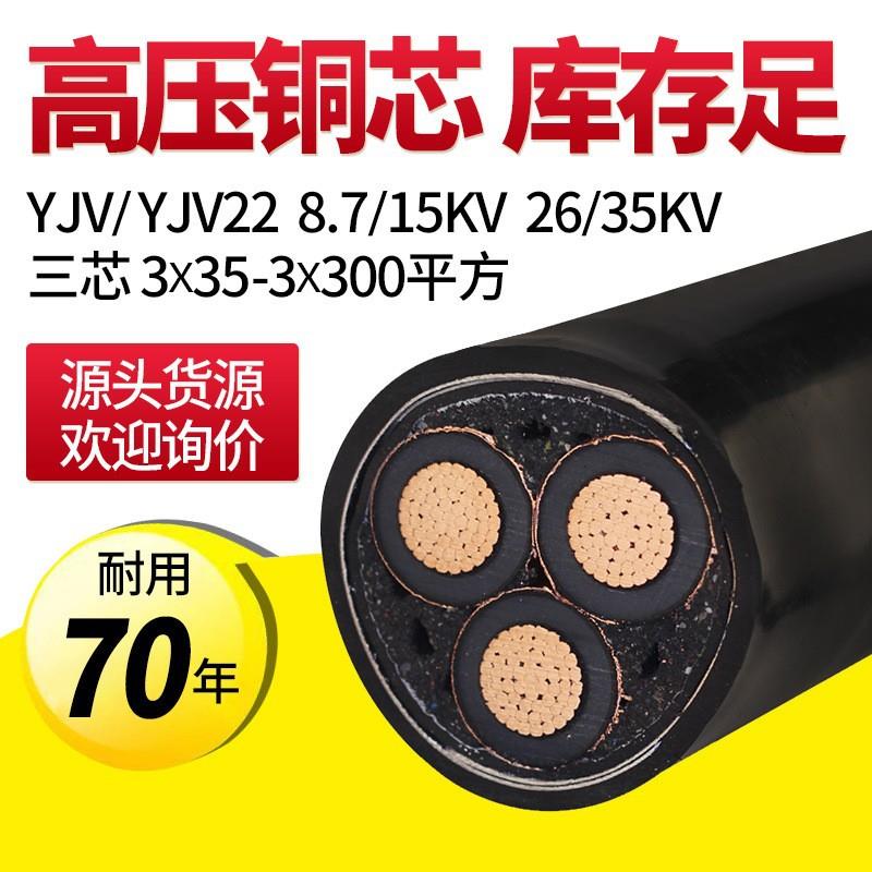 万瑞通线缆铜芯电缆YJV22铠装电缆线8.7/15KV国标认证三相