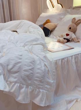 高档韩式优雅公紫色四件三套泡泡花边床被套纯色裙主风学生宿舍件