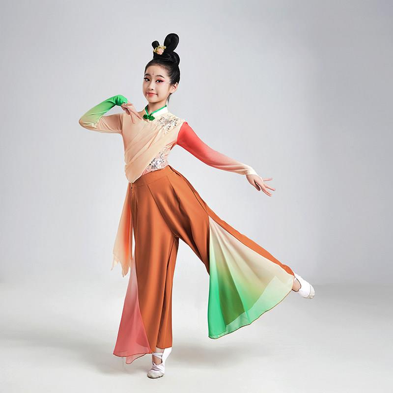 古典舞演出服女儿童汉唐群舞黄河岸边芦花开伞舞表演飘逸舞蹈服装