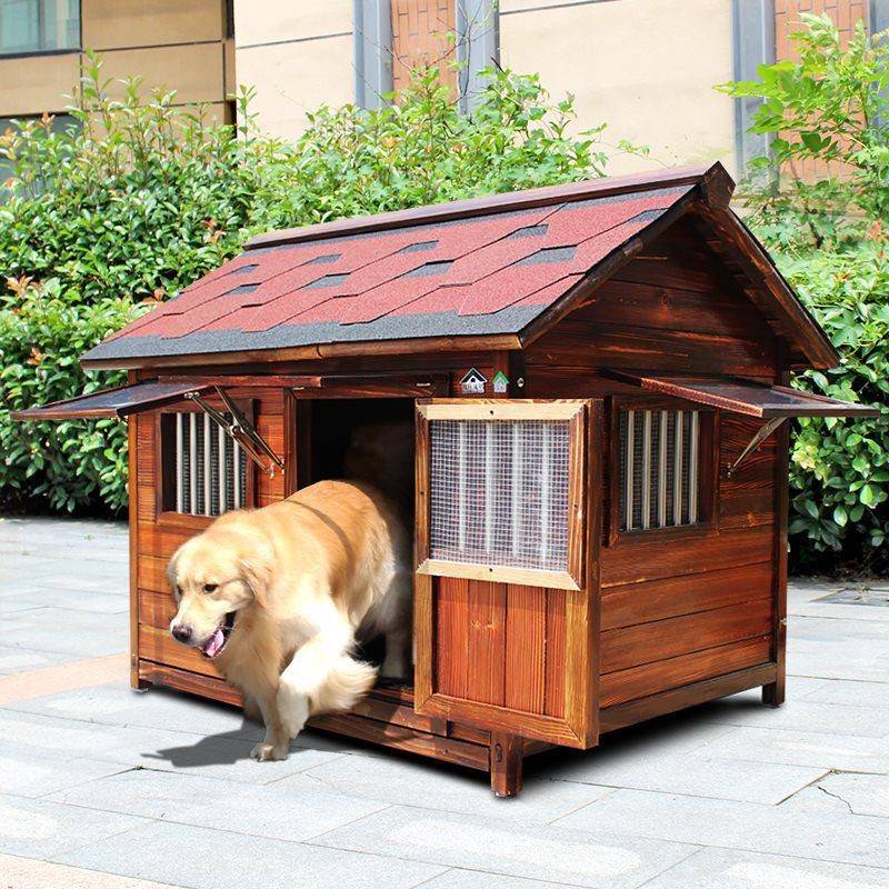 四季通用实木质狗屋户外防水狗窝冬天室外狗笼大型犬狗房冬季保暖