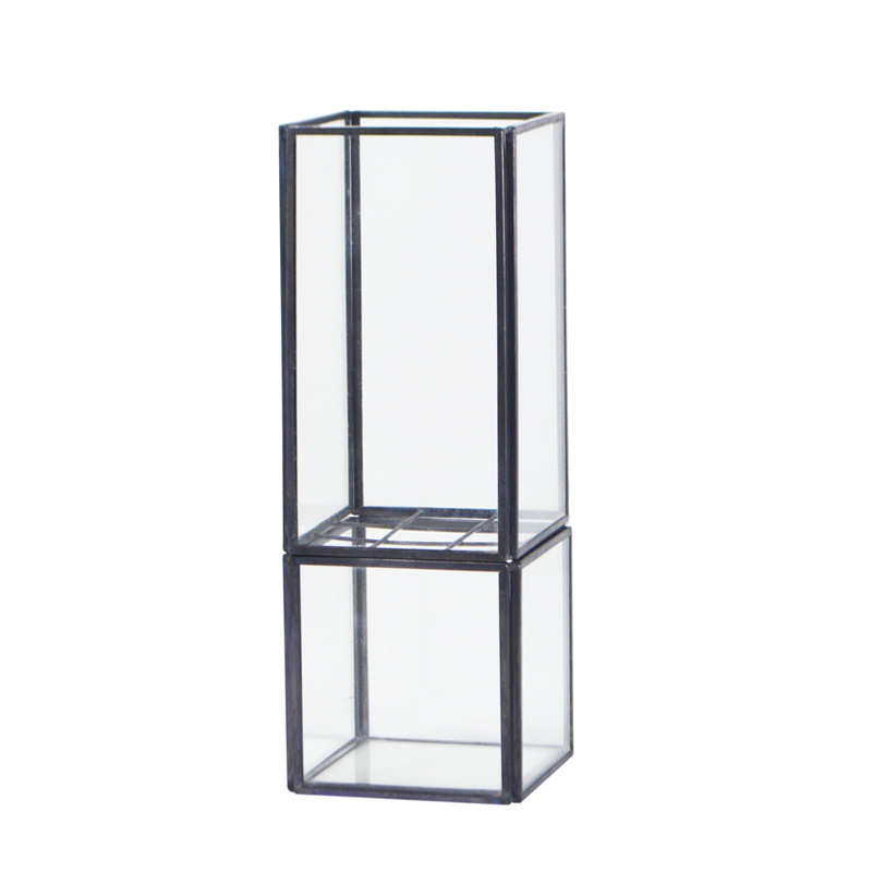 多玻璃瓶摆件花方形饰品植物擦摆件植物肉玻璃两格容器微创意景观