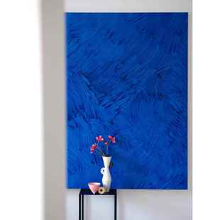 克莱因蓝肌理感客厅挂画巨幅入户玄关落地画高级感楼梯过道装饰画