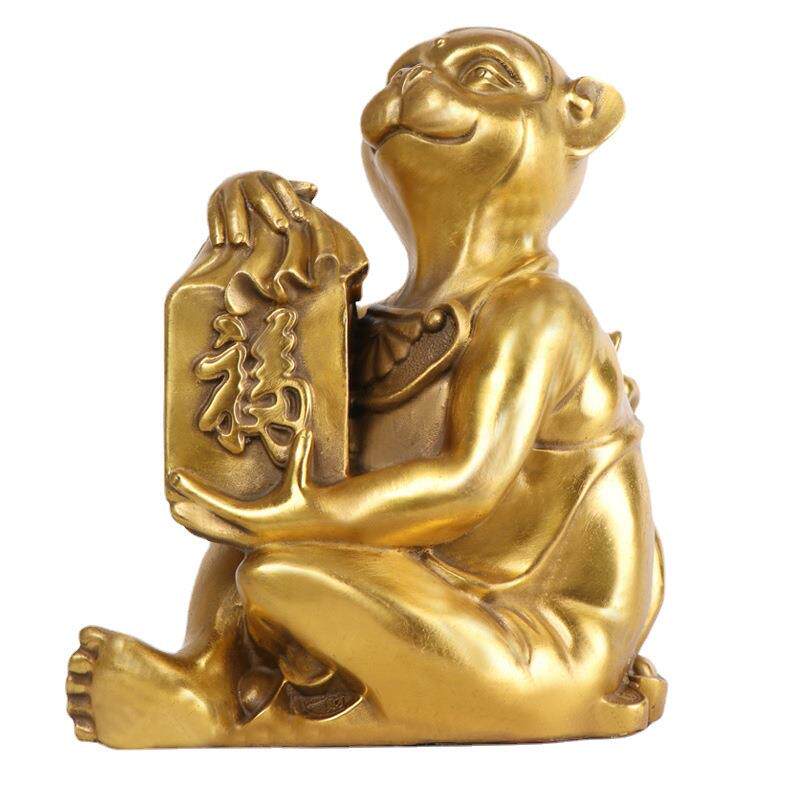 铜福印金猴摆件十二生肖拜印铜猴家居金属工艺品福字猴