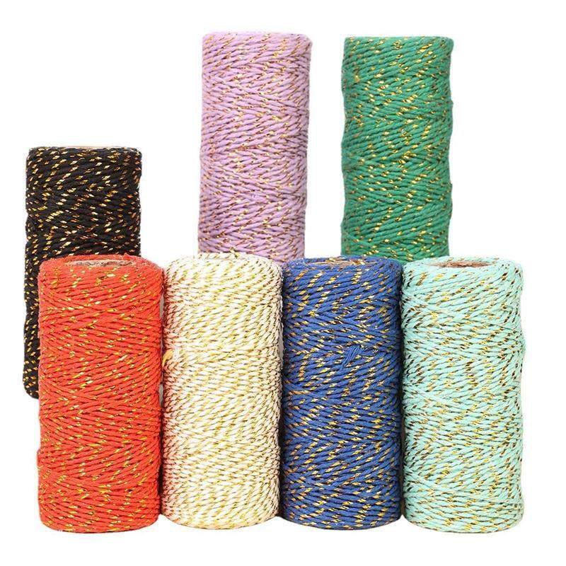 15MM 50Meters Cotton Twine String Cord Rope Golden Thread - 实物图