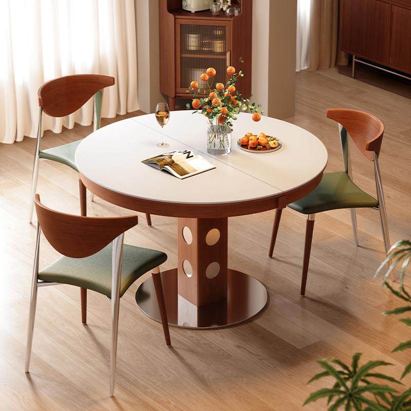 梵创 椭圆折叠岩板餐桌家用小户型中古风可伸缩复古实木洽谈桌椅,住宅家具,岩板餐桌,淘宝优惠券,粉丝福利购,淘宝优惠卷
