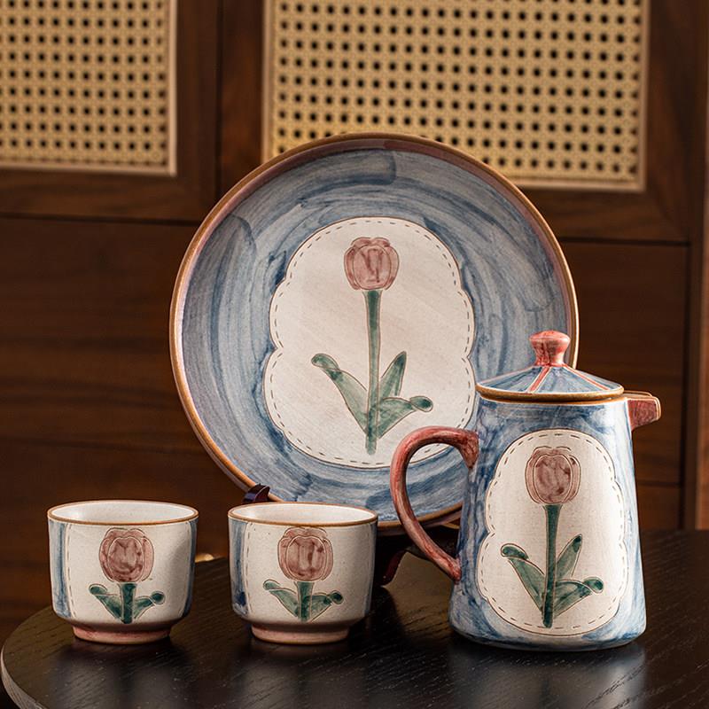 精致郁金香茶壶杯子手绘泡茶壶景德镇陶瓷茶具套组冷水冷水壶礼盒