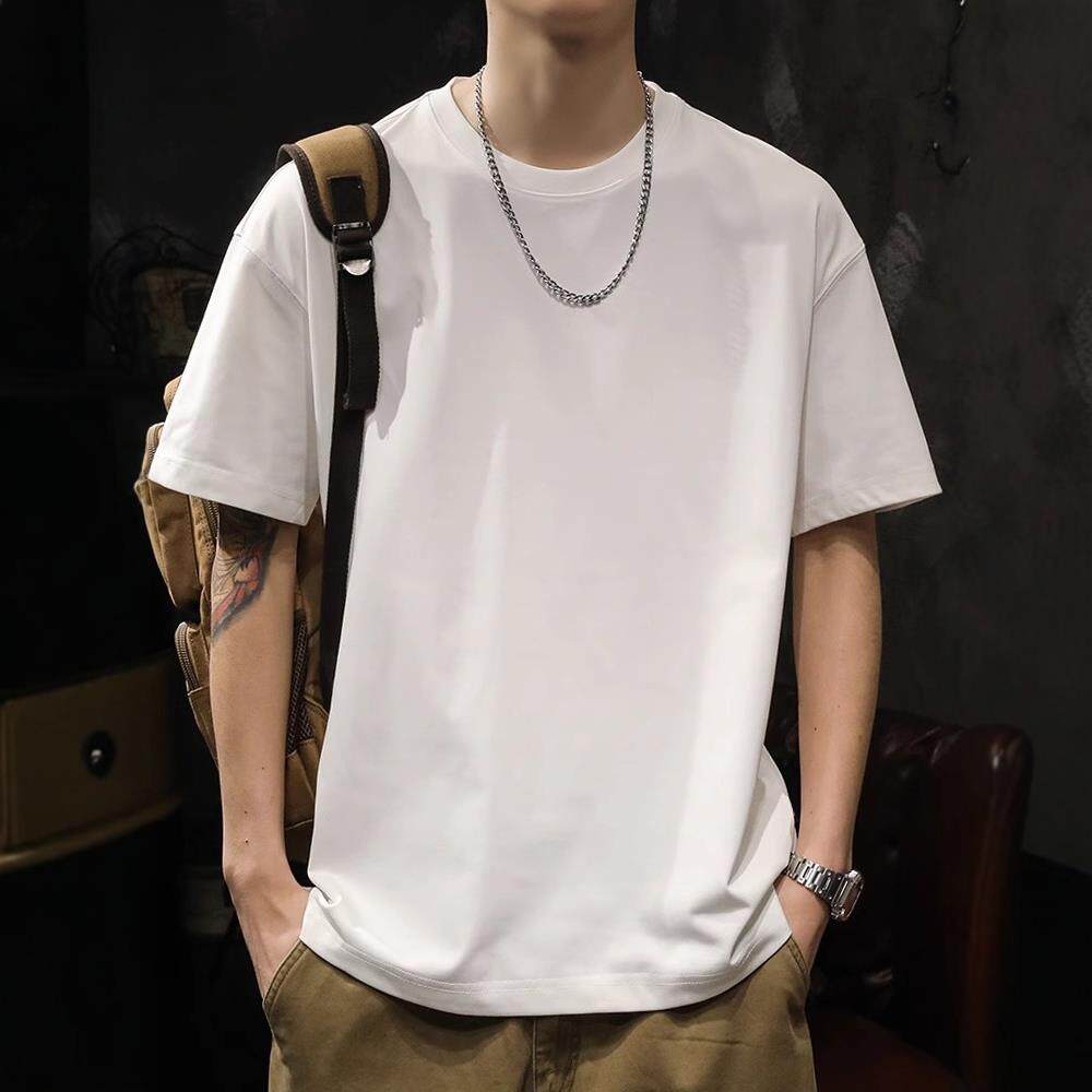 美式重磅纯棉260g白色短袖T恤男宽松情侣纯色2026新款简约打底衫