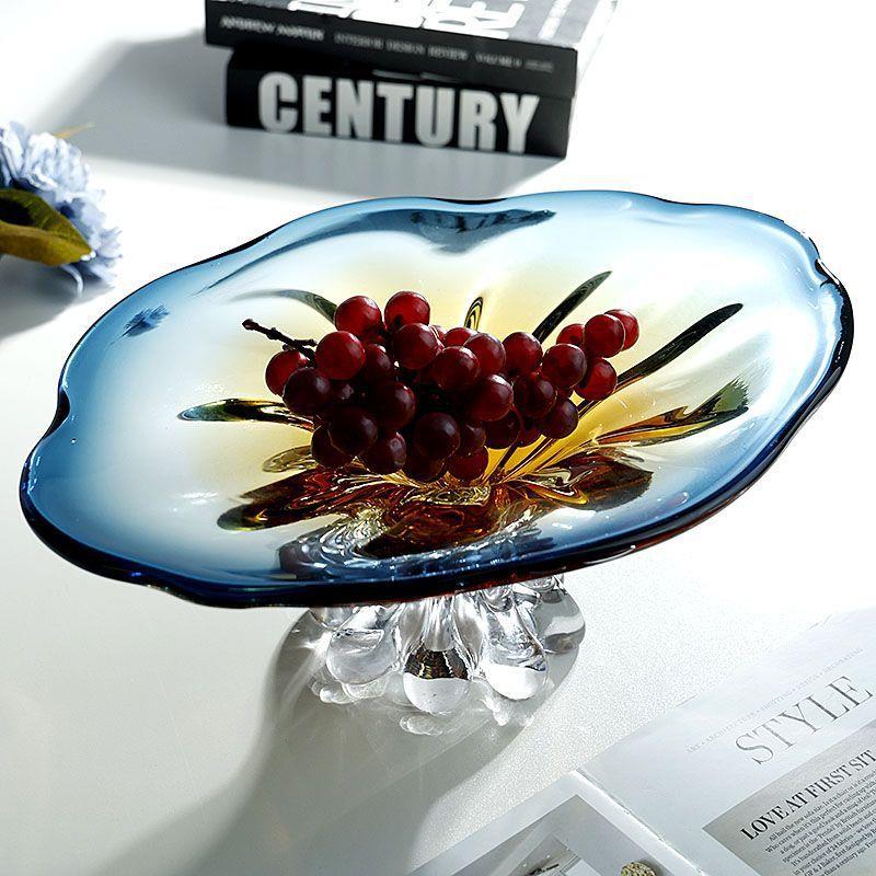 现代简家约高KJP档客用厅果盘轻艺术感渐变琉璃水果盘奢大号高脚