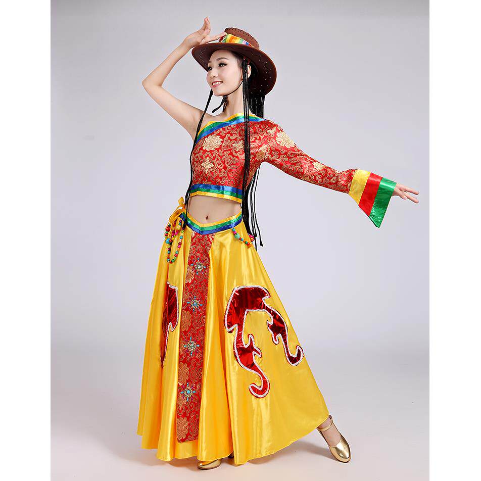 新款少数族藏族舞蹈服装女性表演古拉式舞民蹈成人康蹈定民唐族舞
