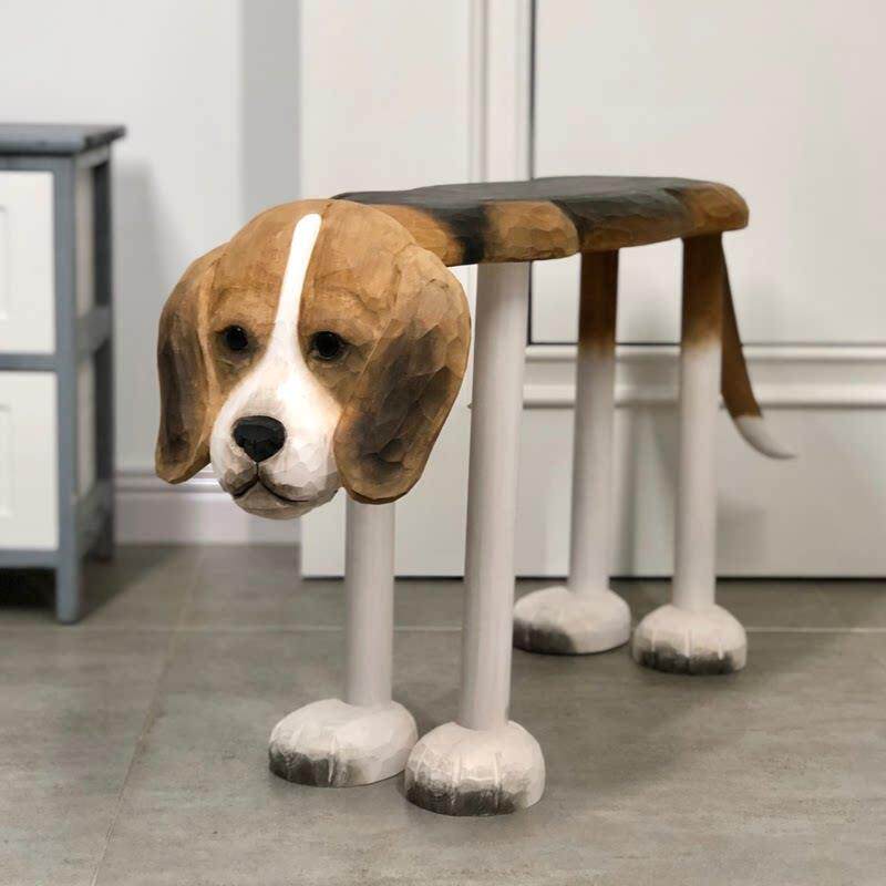实木手工雕刻大号比格犬猎犬居家门口换鞋凳化妆门厅凳
