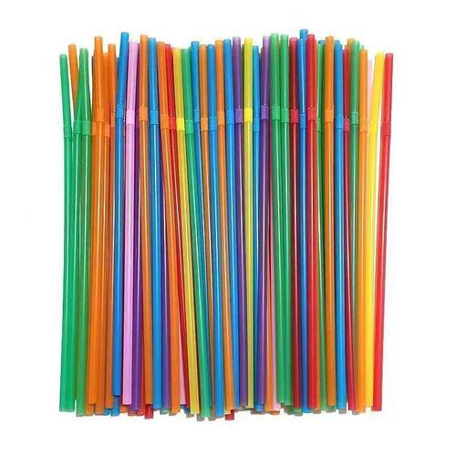 100Pcs Colorful Disposable Plastic Curved Drinking Straws We