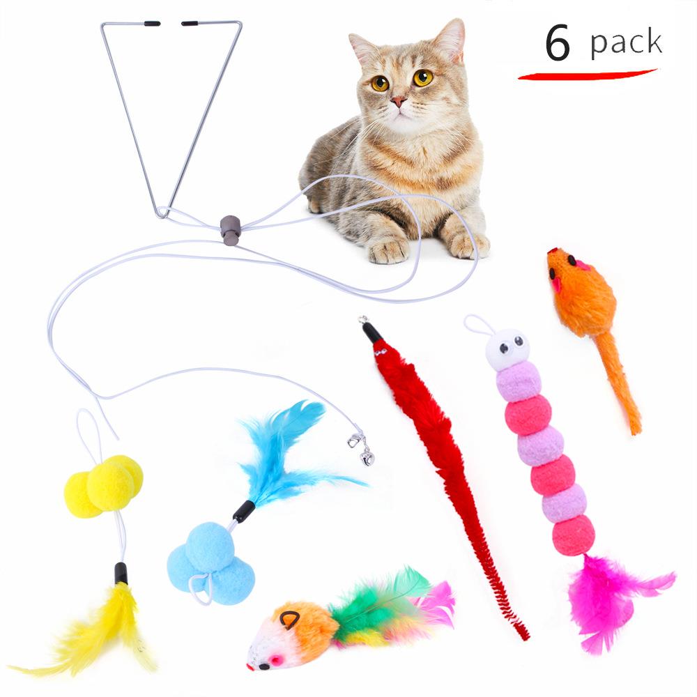 宠物悬挂式逗猫玩具套装 猫猫用品自嗨挂门逗猫棒 毛毛虫猫玩具