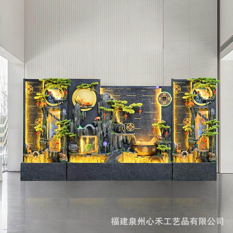 假山喷泉鱼池水幕墙招财屏风流水摆件落地庭院阳台别墅酒吧水景观
