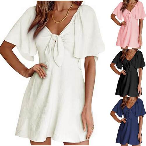 Women's A-Line Dress – Elastic Back Detail Flowy Casual