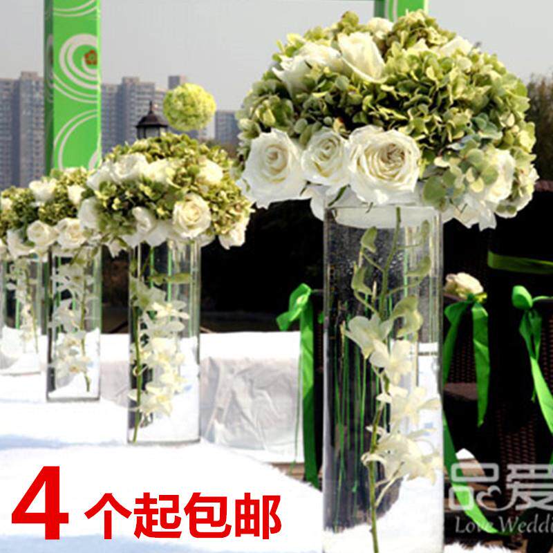 婚庆亚克力花瓶仿玻璃路引道具防碎透明插花现代简欧摆件塑料花盆