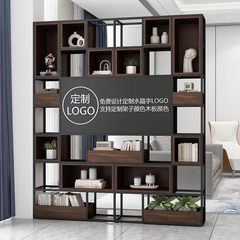 办公室隔断柜公司前台背景墙定制LOGO饭厅进门遮挡铁艺屏风置物架