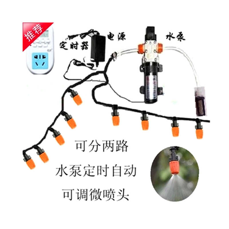 园艺自动浇花器水泵定时控制可调雾森微喷头细雾喷淋节水灌溉系统