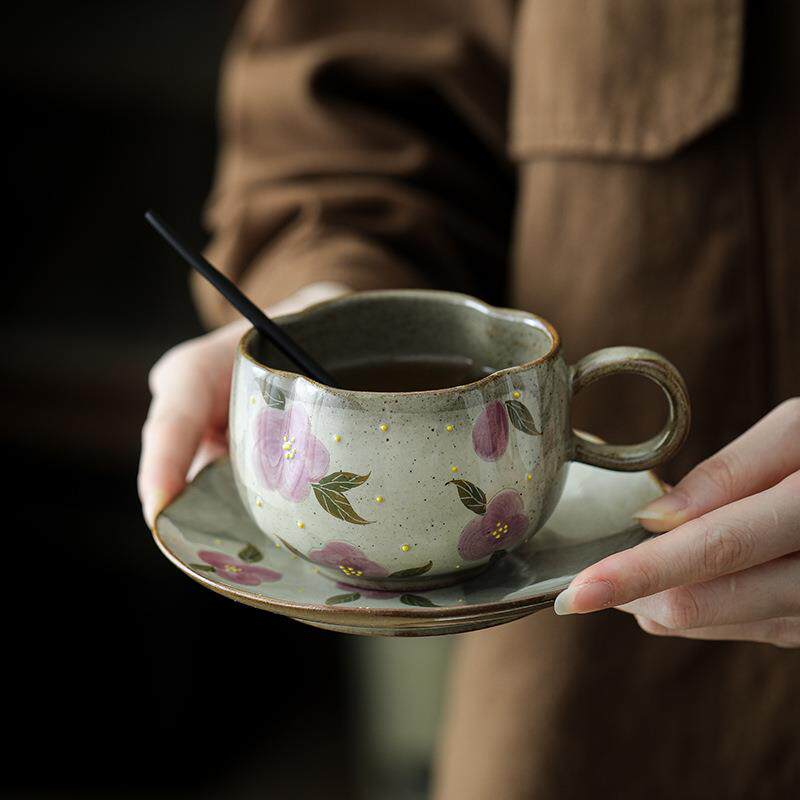 复古陶瓷咖啡杯拉花配勺碟中式高档精致女士办公室马克杯下午茶杯
