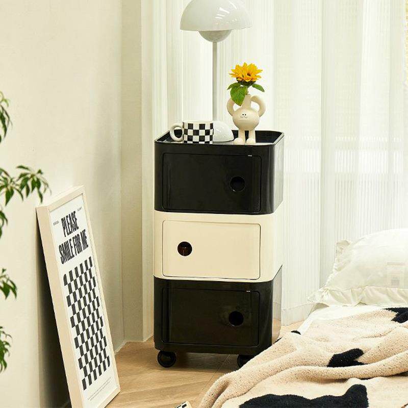 可移动方形塑料床头柜欧式大容量置物收纳柜家用卧室储物柜奶油风