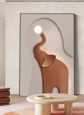 轻奢现代客厅装饰画落地背景画橙色大象入户玄关画过道挂画壁墙画