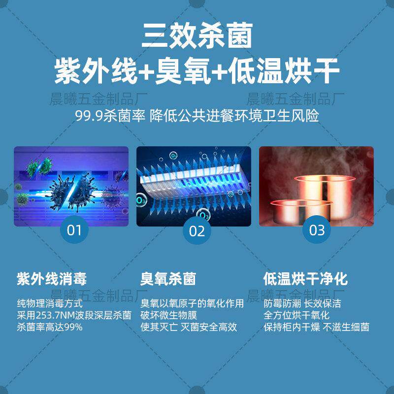 不锈钢多格门消毒柜员工食堂餐厅消毒碗柜餐盘柜带紫外线臭氧热风