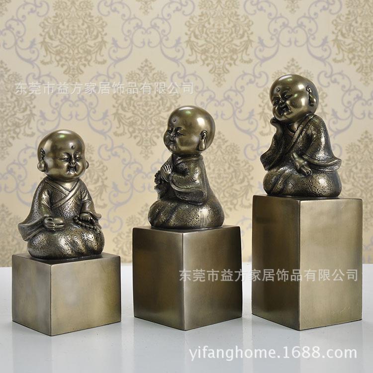 冷铸铜摆件 树脂仿铜布施禅定禅意禅套三小和尚摆饰家居摆设