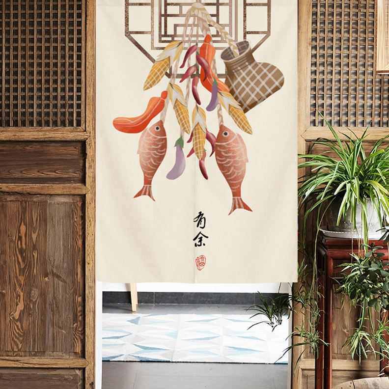 中式门帘隔断帘卧室厕所阳台镜帘布装饰布艺卫生间双开门连挂帘子