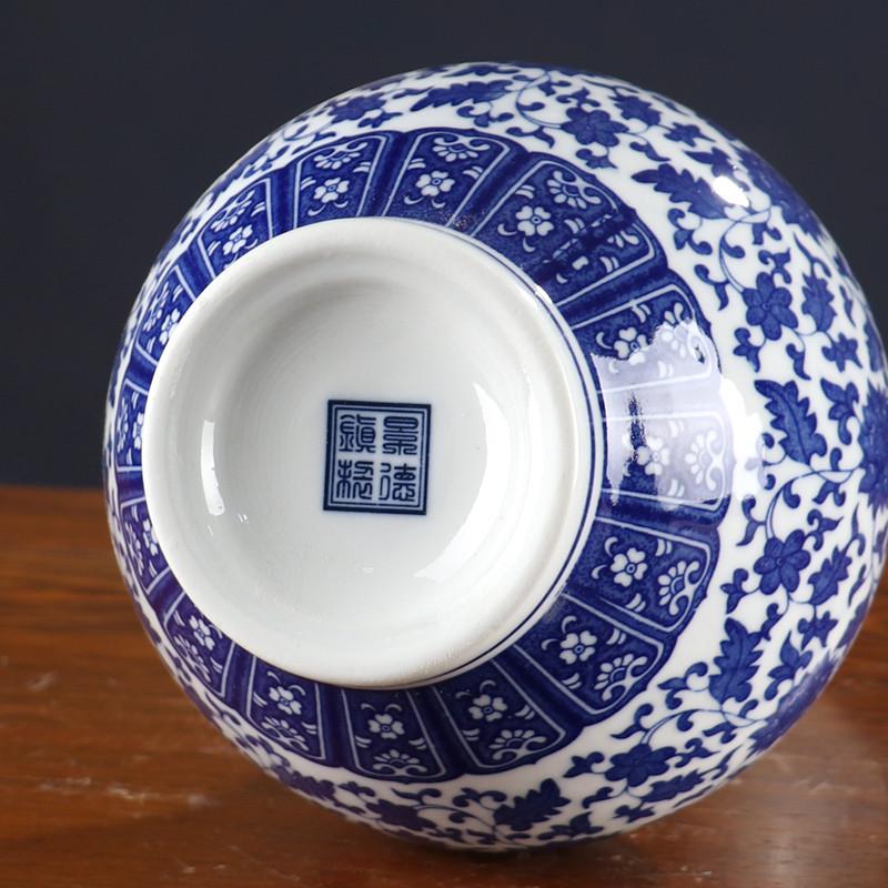 青花瓷冬瓜瓶景德镇陶瓷器花瓶摆件客厅插花中式玄关仿古小装饰品
