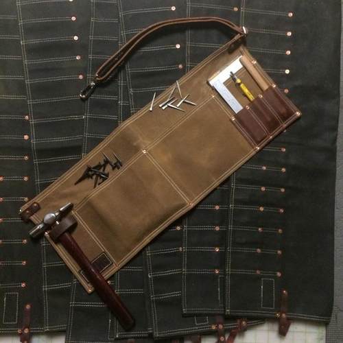 油蜡帆布半身围裙复古防水过蜡工具袋短款围裙电工汽修园艺工作服