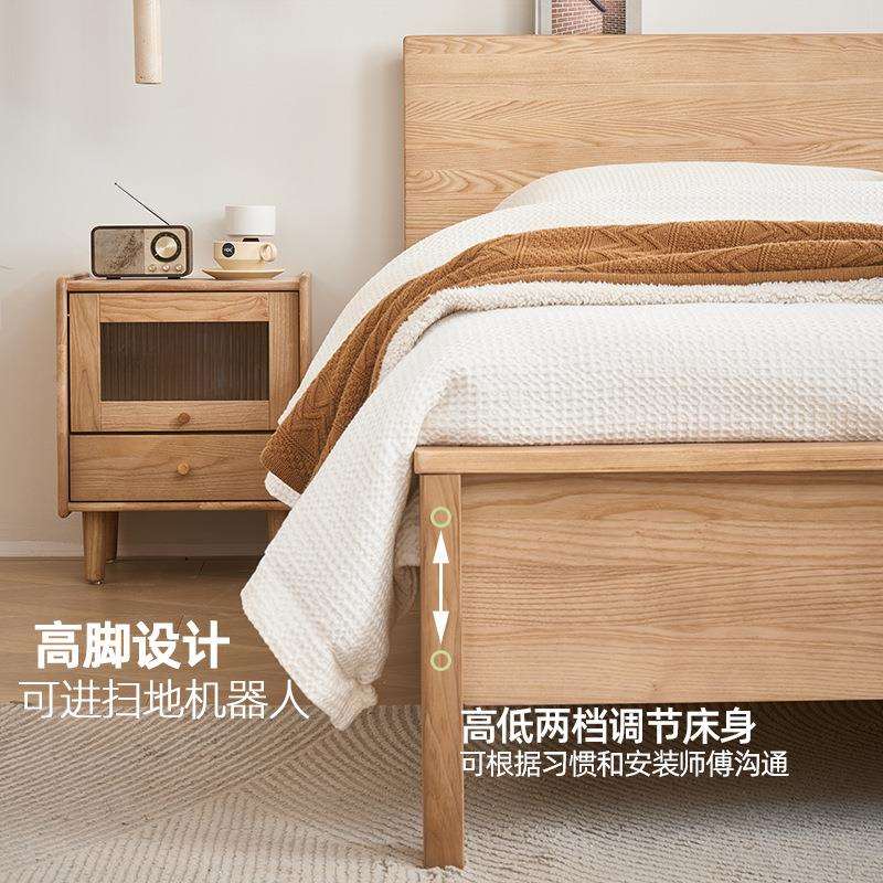 北欧白蜡木实木床现代简约主卧1.8米双人床1.2米单人床经济型家具