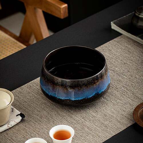 窑变建盏茶洗大号陶瓷功夫茶具配件茶道水盂笔洗水洗茶碗茶盆家用