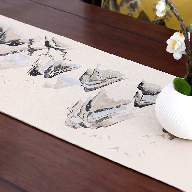 新中式经典国风餐桌旗茶道茶几旗电视柜旗样品间装饰布落霞山代发