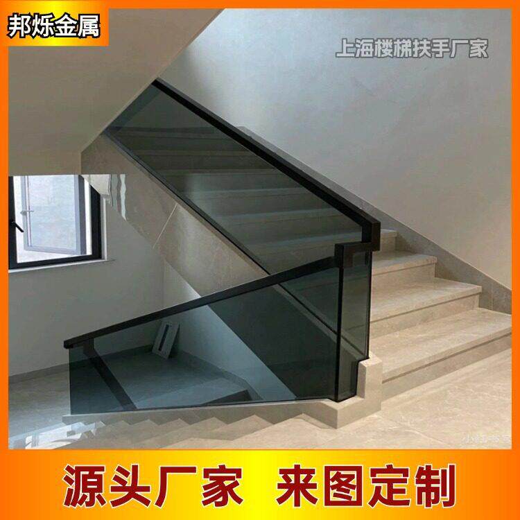 上海楼梯灰玻不锈钢玻璃扶手定制直线型简约网红款楼梯金属栏杆厂