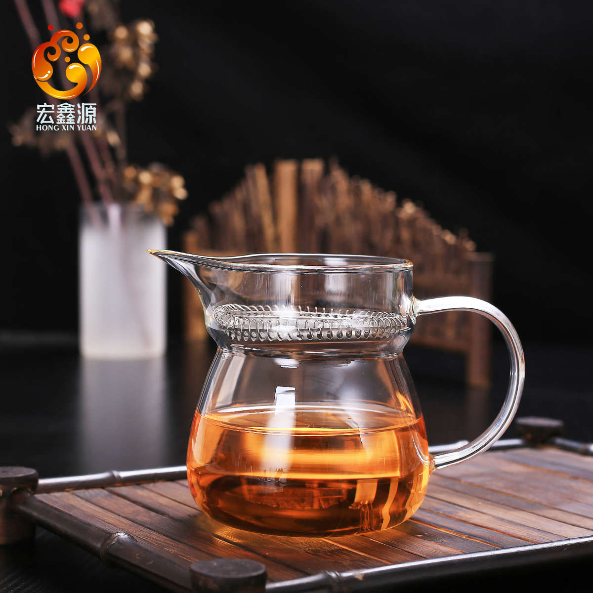 宏鑫源品牌优质加厚耐高温公杯分茶器 耐热玻璃茶具美观过滤滤网