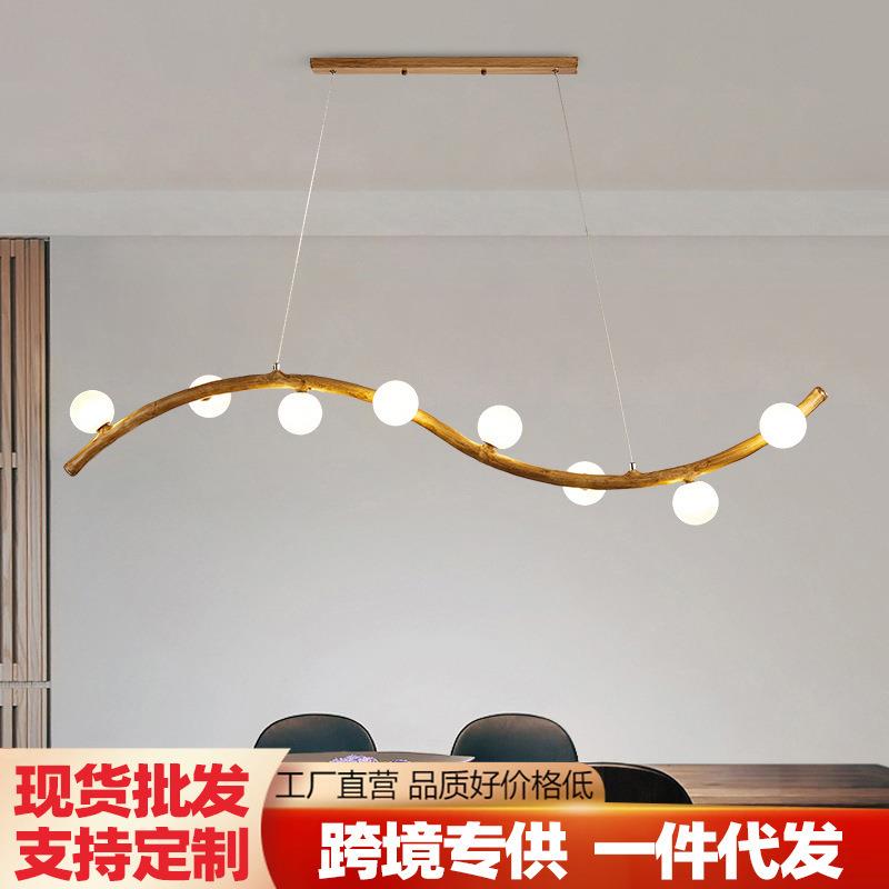 设计师日式餐桌餐厅吊灯民宿茶室高级感一字长条树枝极简吧台吊灯