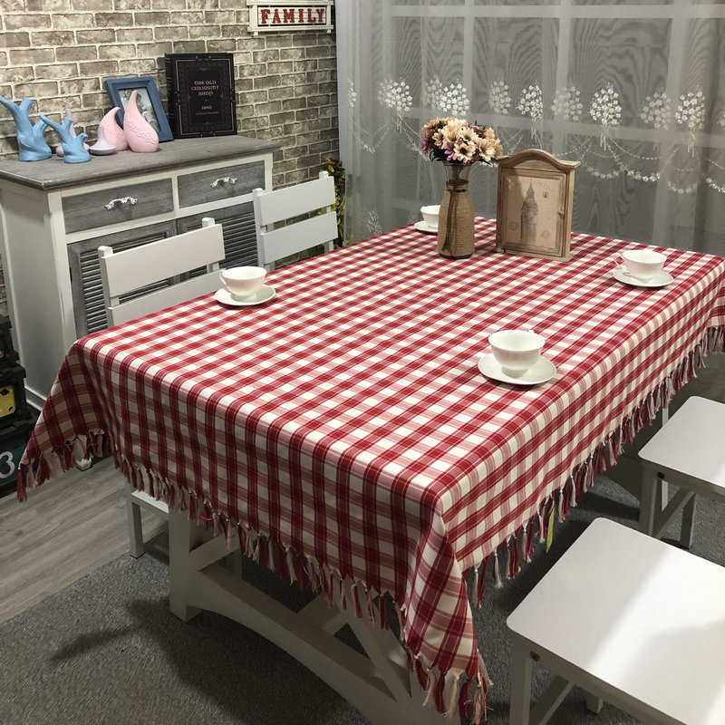 供应ebay流苏小格子台布棉麻桌布 家用茶几布餐桌布