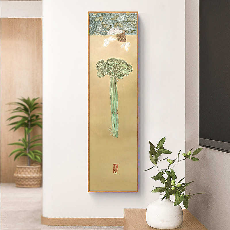 挂画禅意长条墙莲花装饰画中式茶室画荷花竖玄关国风窄壁画中新
