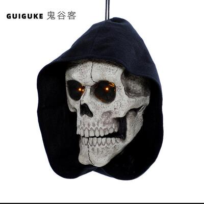 万圣节跨境声控骷髅头装饰布置用品感应鬼灯说话鬼发光声控鬼头