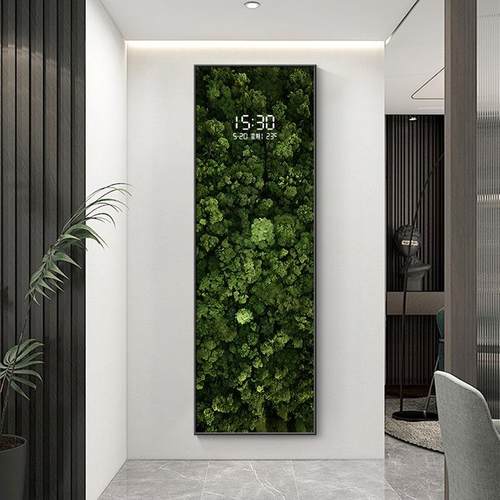 绿色森林玄关饰画光屏PQU电子钟表细长条装夜楼梯角挂画创意时转