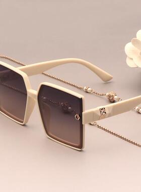 时尚白色大框太阳眼镜女防晒方形开 车专用偏光太阳镜显脸小眼镜