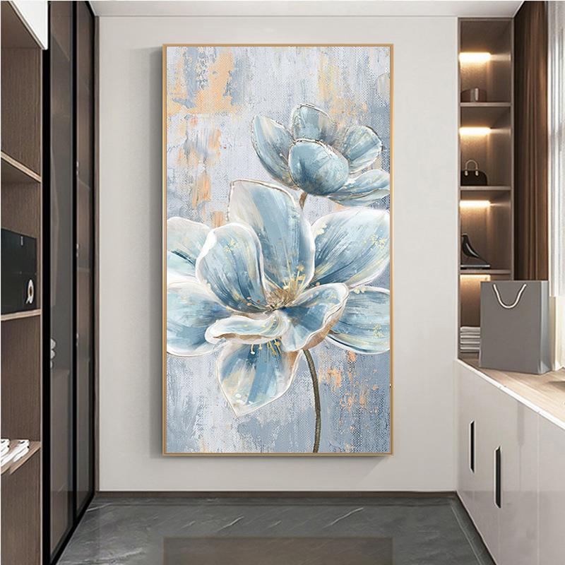 现代简约入户玄关装饰画新中式走廊过道挂画抽象手绘花卉兰枝油画
