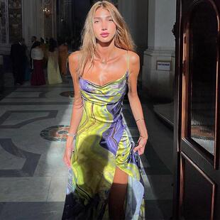 printed seasonal flower fork strapless Women backless