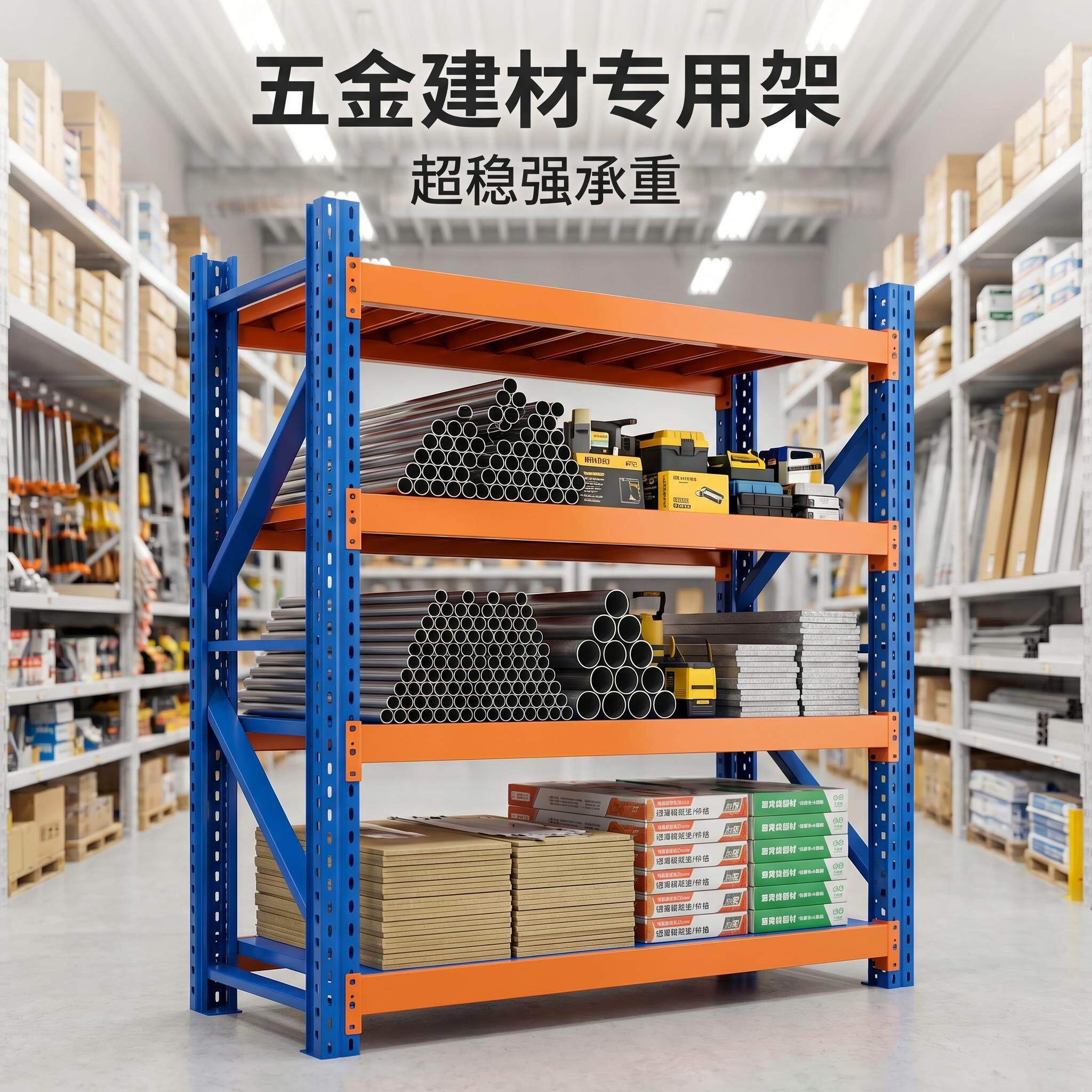 重型货架承重500kg仓储货架五金店建材市场置物架加厚承重管材架