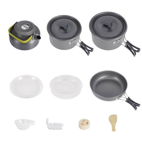 户外套锅5-6人锅具带茶壶组合DS-508野营套装不粘锅便携野餐炉具