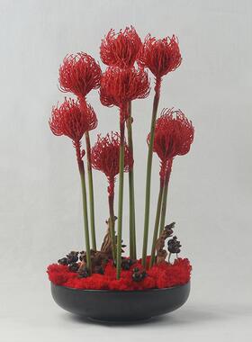 新中式红色仿真花艺盆景摆件接待室会议室玄关样板房洽谈桌花盆栽