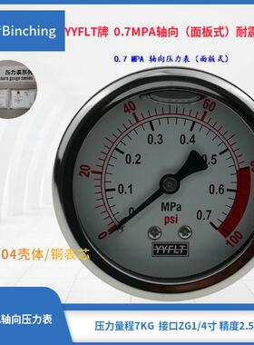 滨清 耐震压力表 YN60Z轴向压力表 不锈钢压力表 0～0.7PMA量程