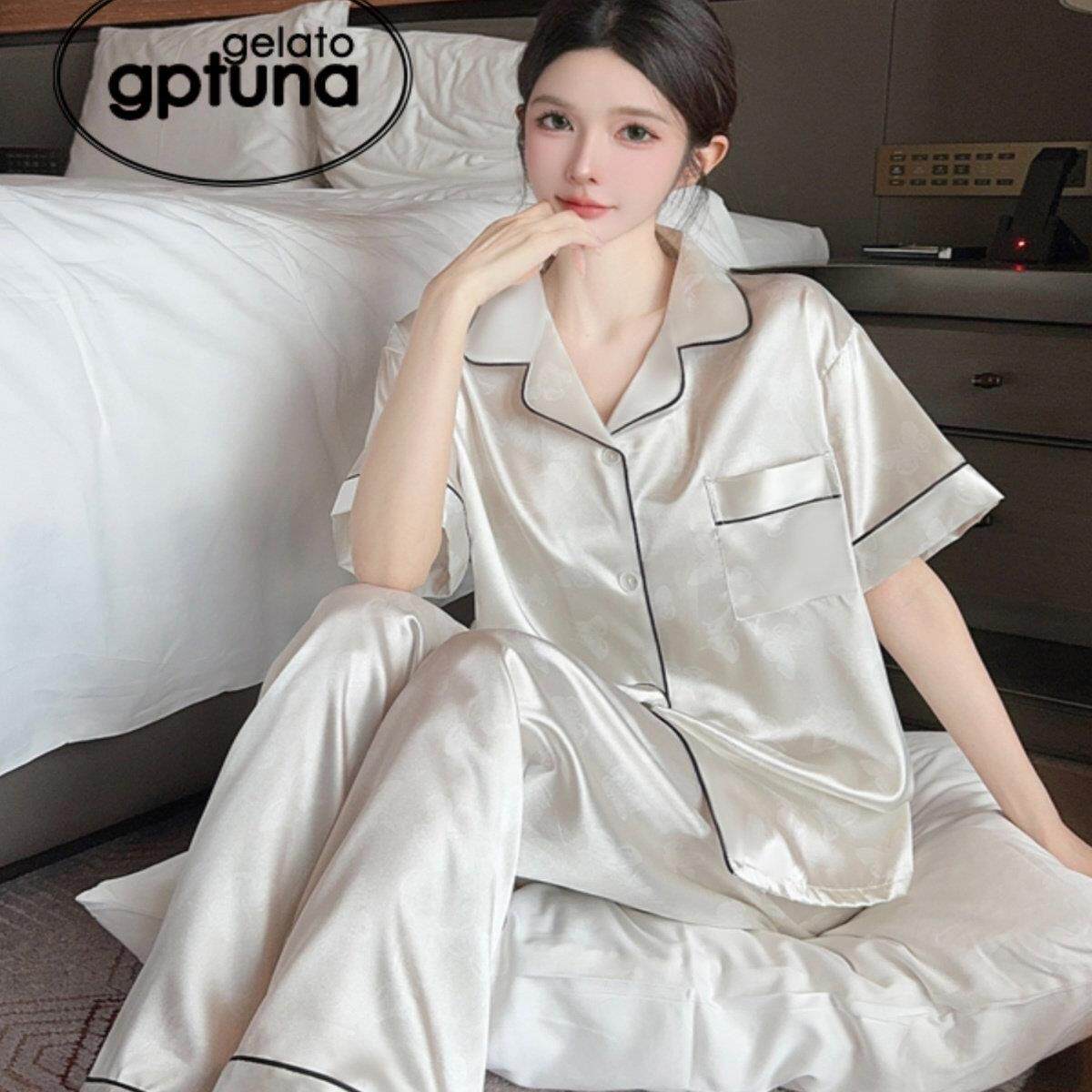 GPTUNA冰丝睡衣女款夏季短袖长裤2025新款家居服女士夏天真丝套装